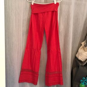Bright coral linen pants